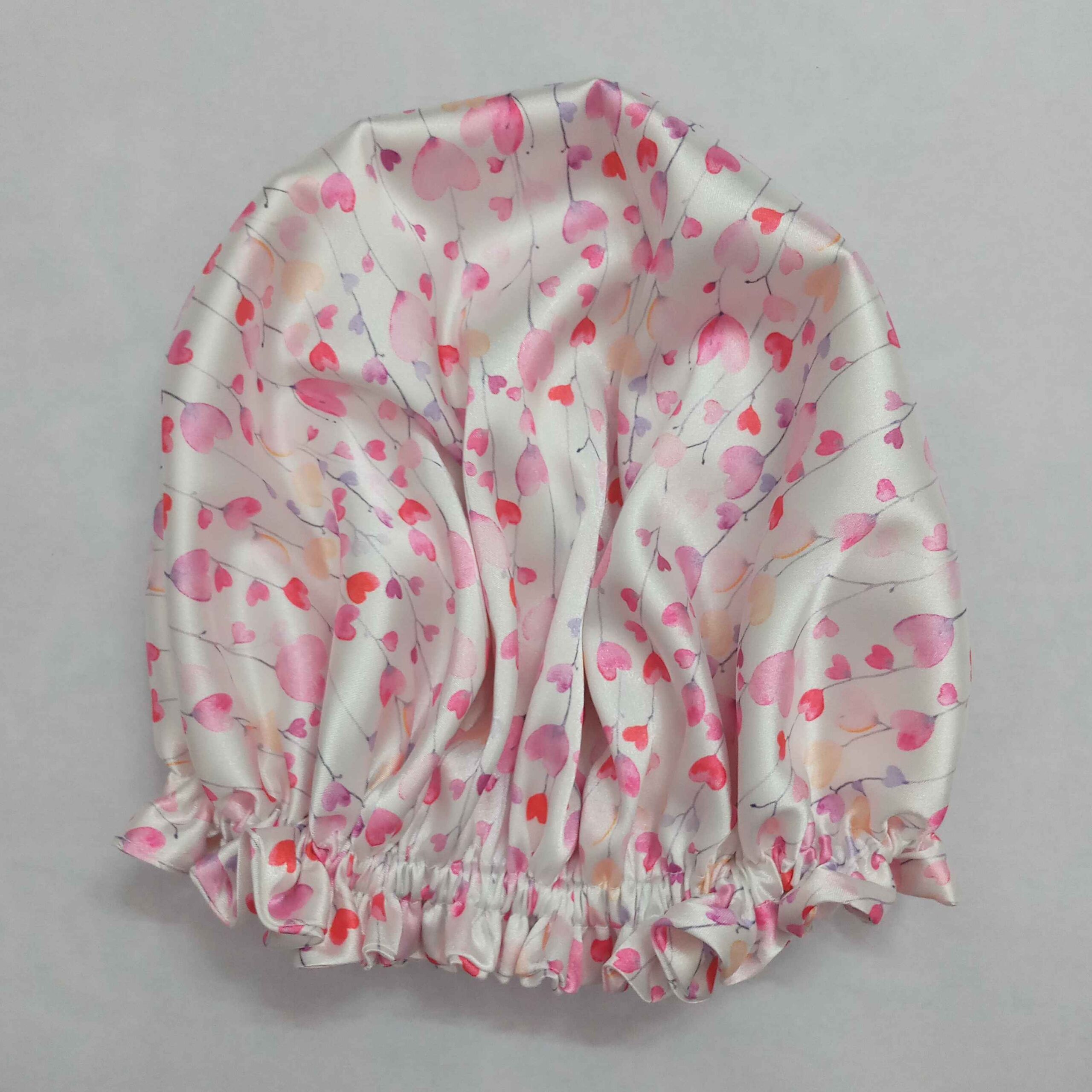 Zijde-Satijnen Nachtbonnet – Roze Hartontwerp