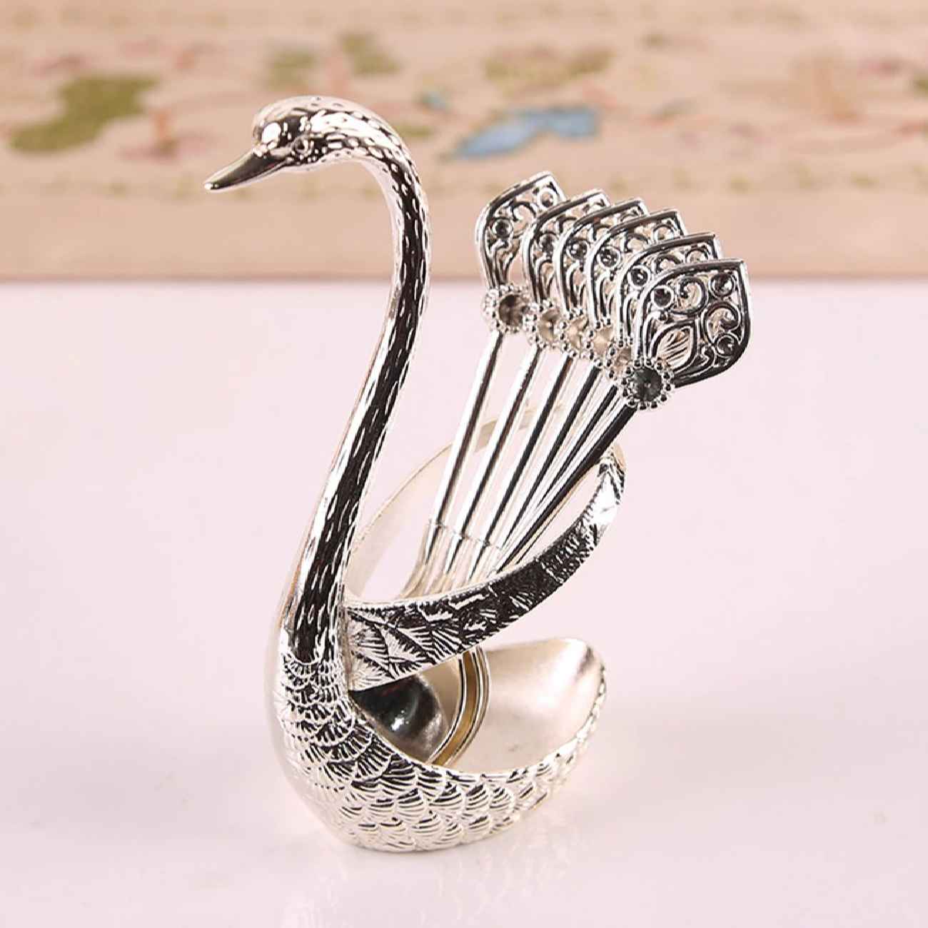 Gouden Barlepel Set met Vogel-Design – 6 Stuks met Houder