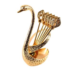 Gouden Barlepel Set met Vogel-Design – 6 Stuks met Houder
