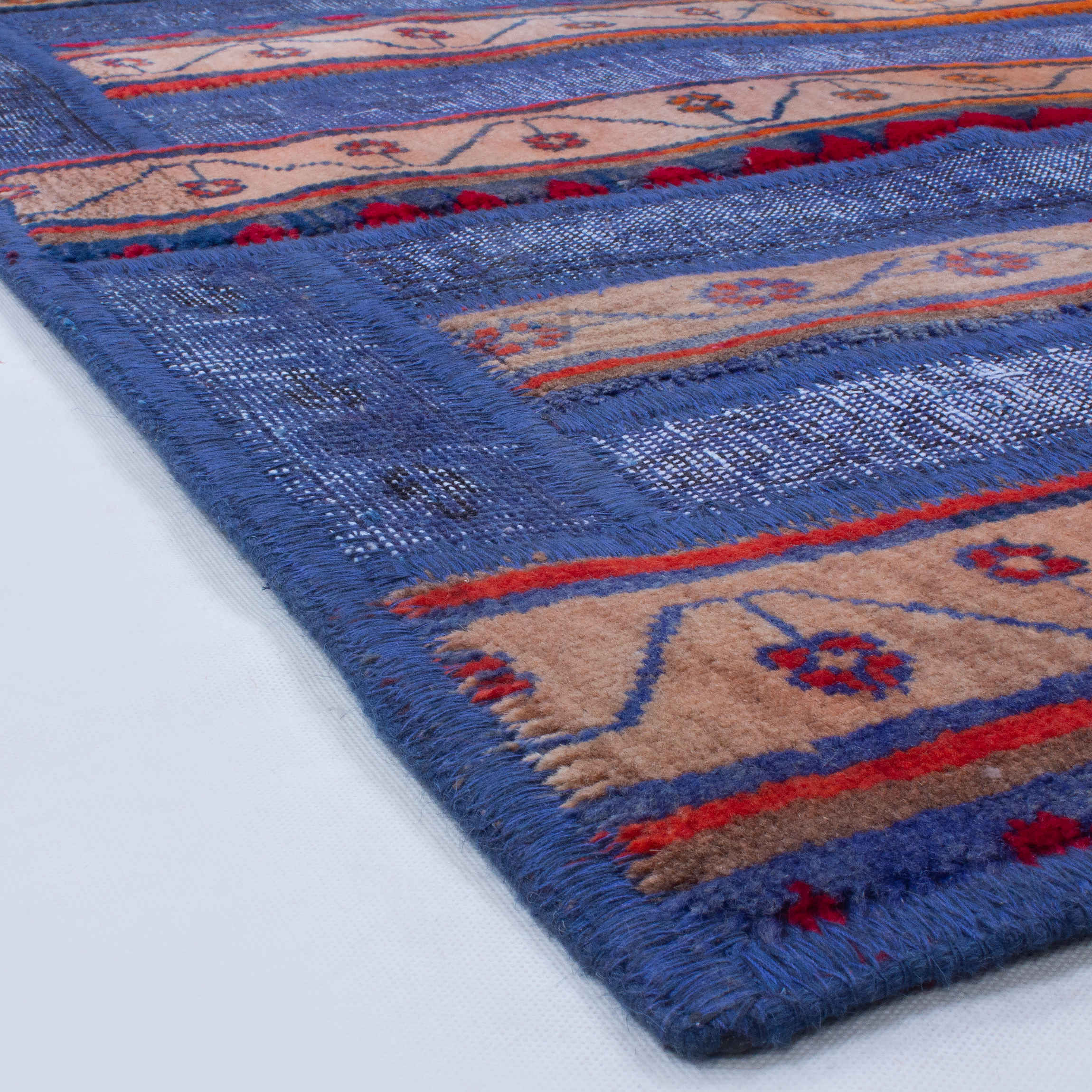 Vintage Patchwork Tapijt Blauw – Bloemen Wol