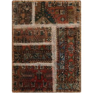 Vintage Patchwork Tapijt Bruin – Geometrisch Wol
