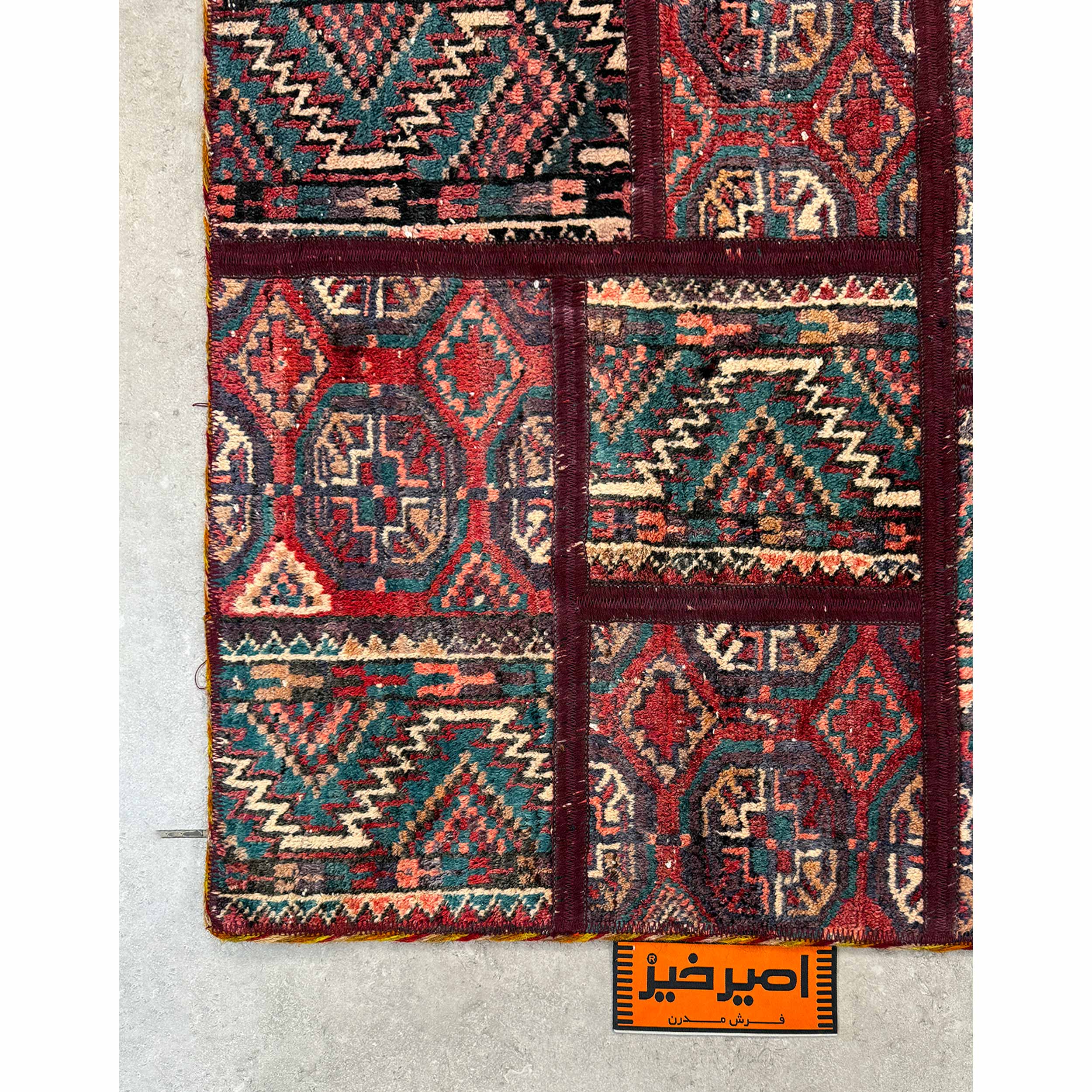 Vintage Patchwork Tapijt Geometrisch Rood – Wol
