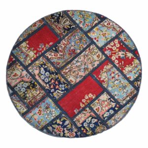 Vintage Perzisch Handgeknoopt Patchwork Tapijt Rood Rond