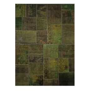 Vintage Patchwork Tapijt Saliegroen – Geruit Wol