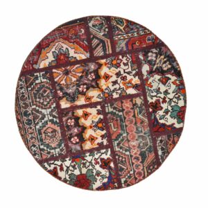 Vintage Perzisch Handgeknoopt Patchwork Tapijt Traditioneel Rood Rond