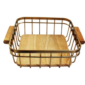 Gouden Draadmand met Houten Basis