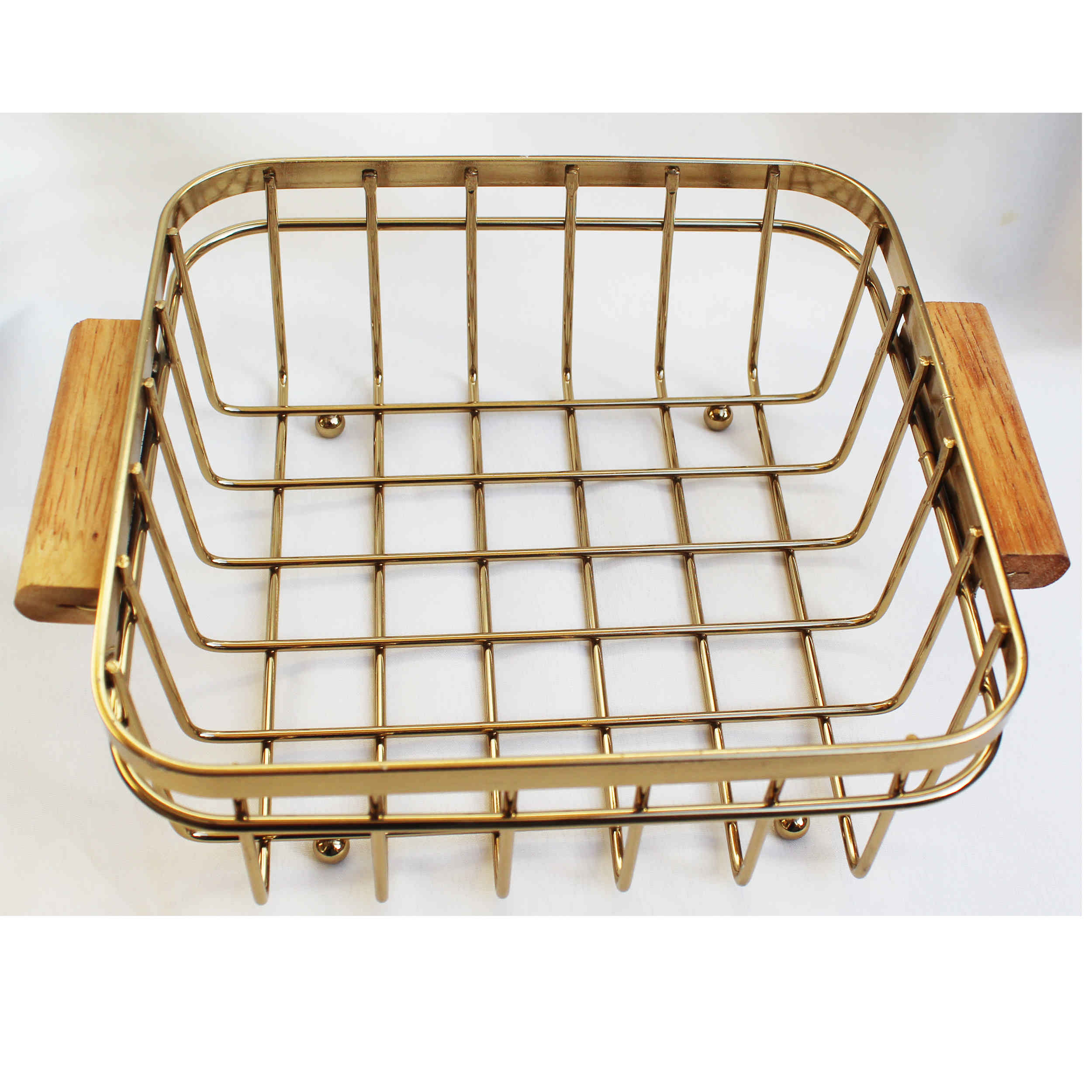 Gouden Draadmand met Houten Basis