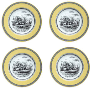 Zariniran porseleinen dessertbordenset – dorpsontwerp – set van 4