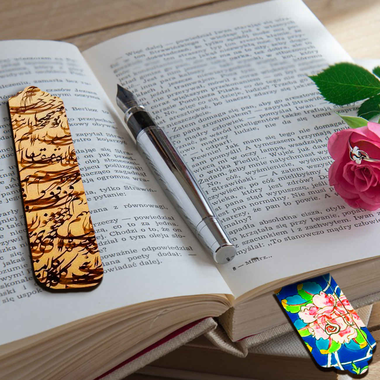 Houten Bladwijzer met Gedicht & Bloemen – Set van 2