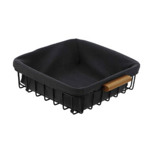 Zwarte Metalen Mand met Houten Handvatten
