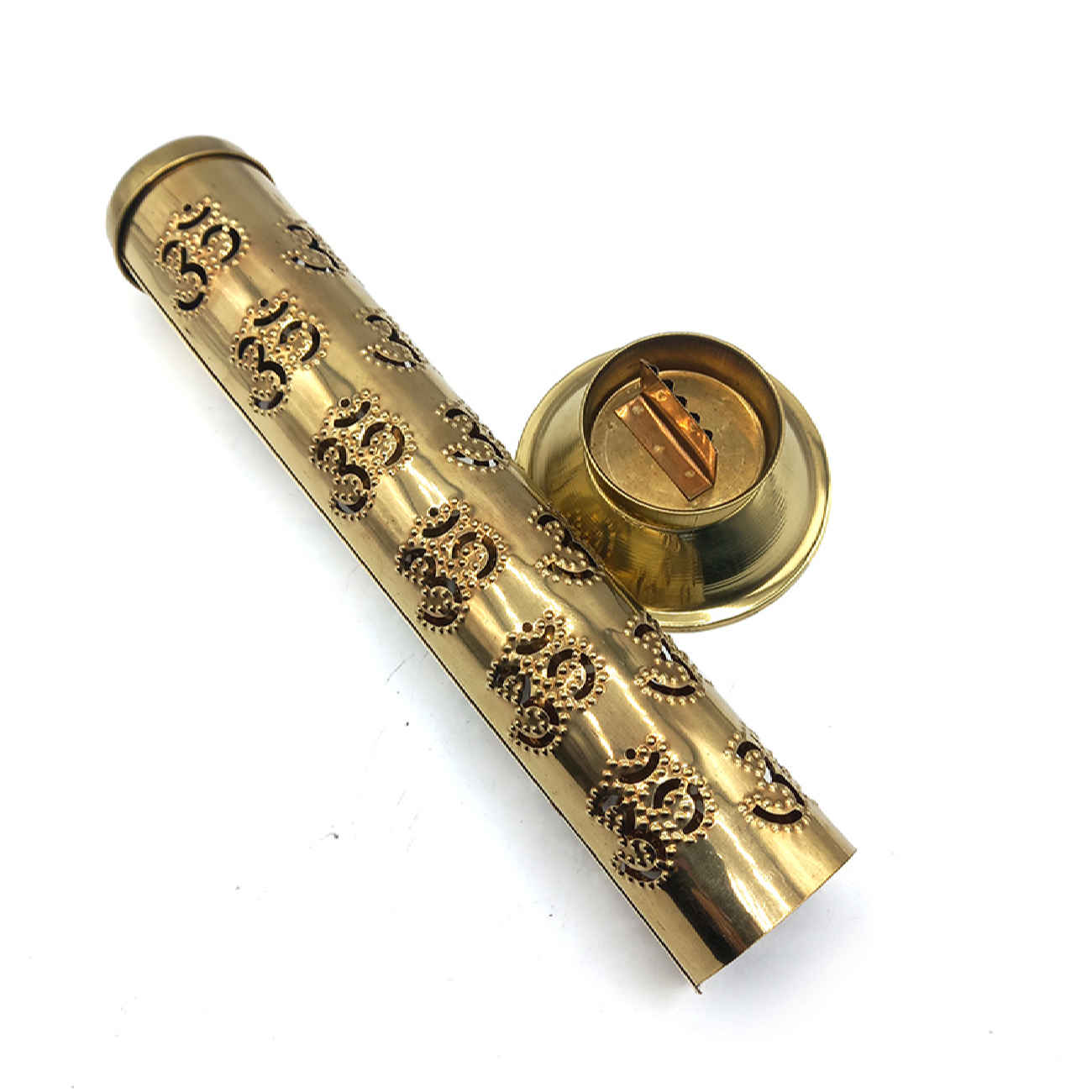 Handgemaakte Messing Wierookhouder – Gouden Cilinder