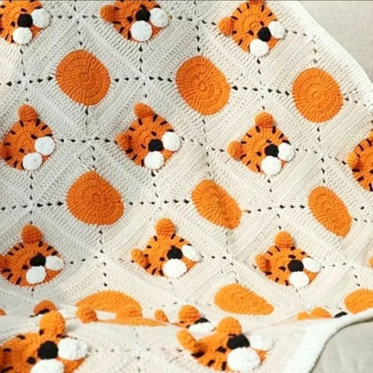 Handgeweven Gehaakt Babysprei – Tijgergezicht