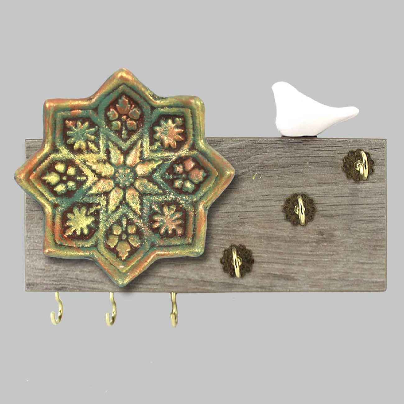 Decoratieve Muur Sleutelhouder met Tegel en Vogel Shamsa Ontwerp