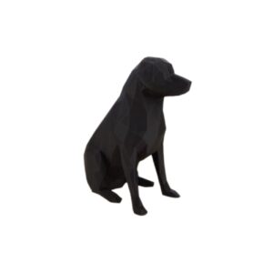 Geometrisch zwart zittende hond-figuurtje – moderne kubistische sculptuur