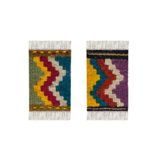 Handgeweven Perzische kilim onderzetter authentiek in geometrisch ontwerp (x2)