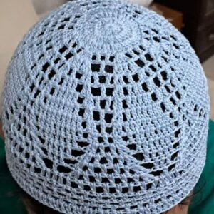 Gebreide Turkse Kufi Taqiyah – Lichtblauw