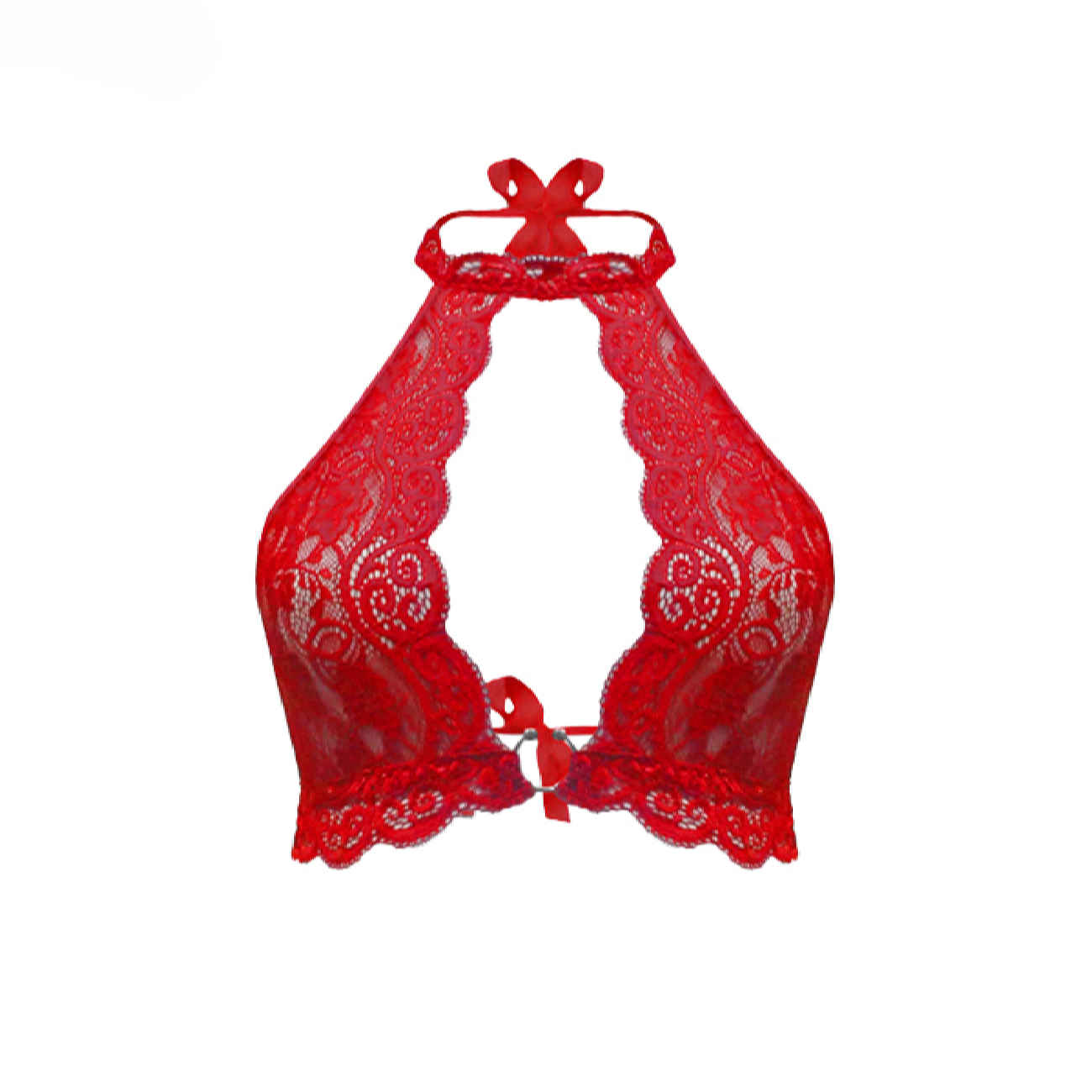 Kanten Beha en Slipset – In Gedurfd Rood Kant met Halterhals