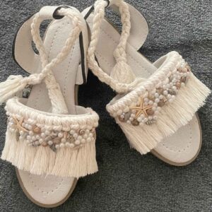 Macramé Sandalen in Crème met Schelp Ontwerp – Boho Stijl voor de Zomer