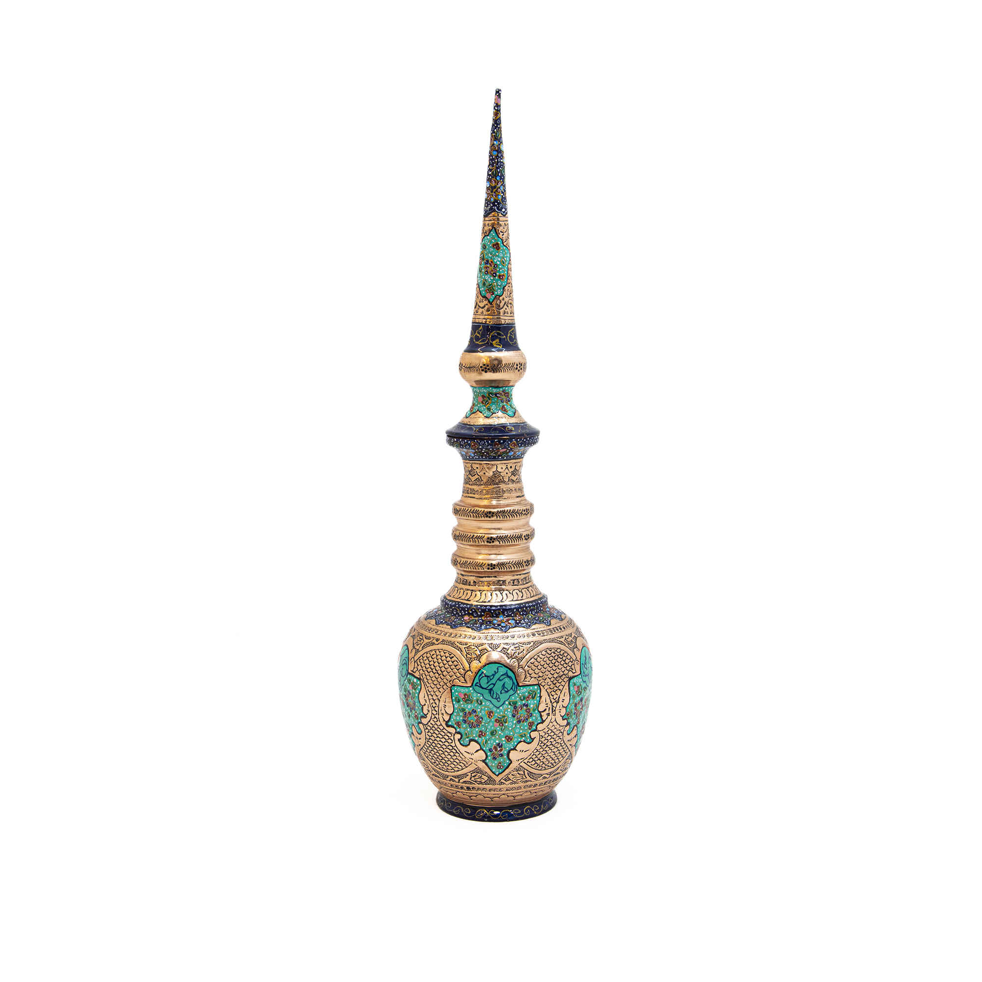 Perzische Decoratieve Koperen Flessen – Set van 2 Turkoois & Zilver
