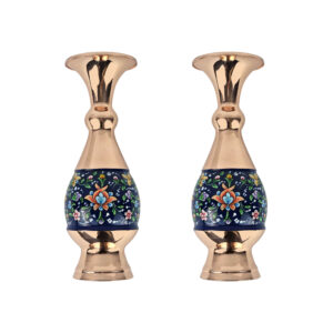 Perzische Koperen Vazen Set – Bloemontwerp Marqueterie (2 Stuks)