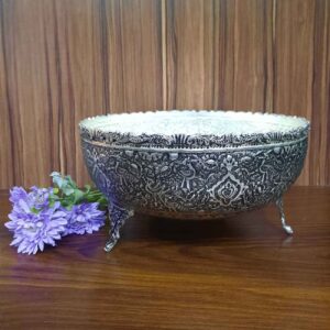 Perzische Decoratieve Zilveren Kom – Vogels & Bloemen Detailwerk