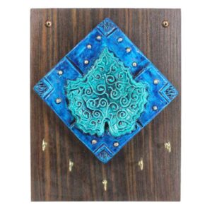 Perzische Houten Sleutelhouder – Blauw Bladontwerp Wanddecoratie