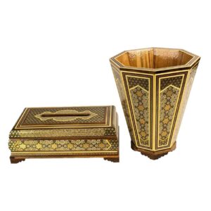 Perzische Khatamkari Kunst Afvalbak en Tissuebox Set
