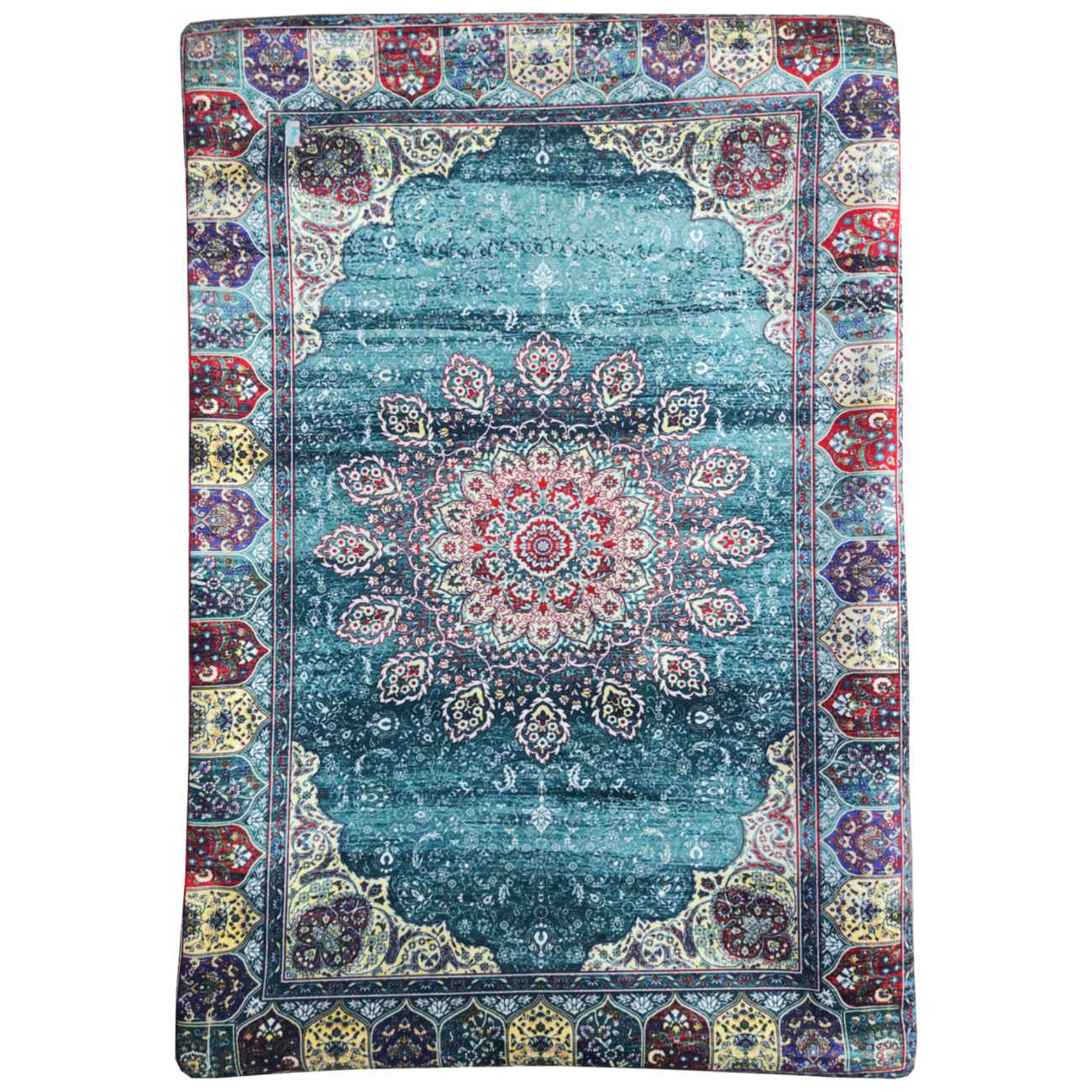 Perzische fluwelen kussenhoezen – azuurblauw tapijtontwerp (set van 2)