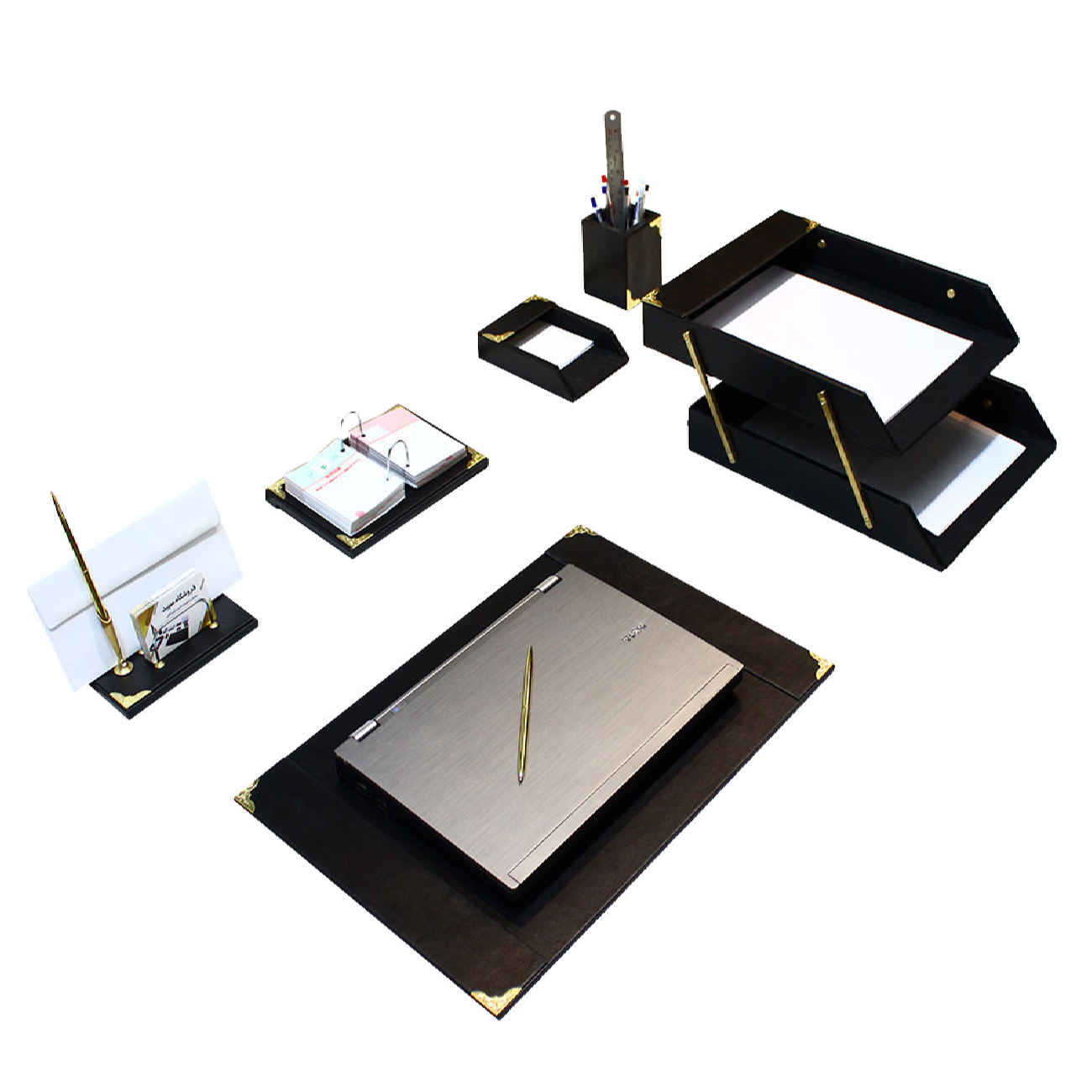Premium Leren Bureau Organizer Accessoires voor Werkplek (6-delig)