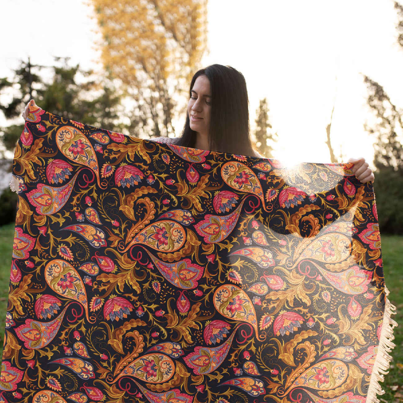 Bankkleed met Paisley Ontwerp – Zwart Fluweel