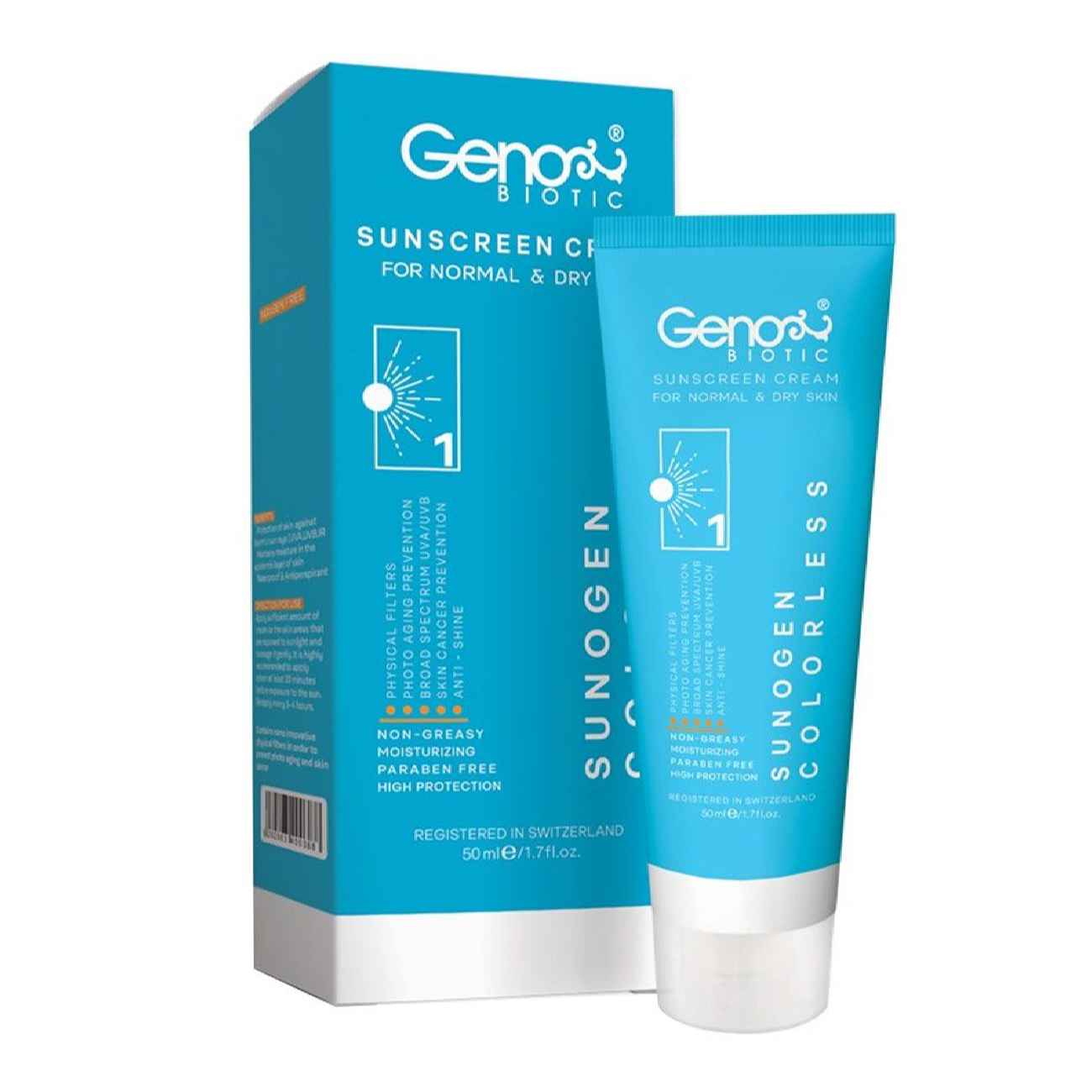 Geno Biotic Zonnebrandcrème SPF50 – Kleurloos 50ml (2 stuks)