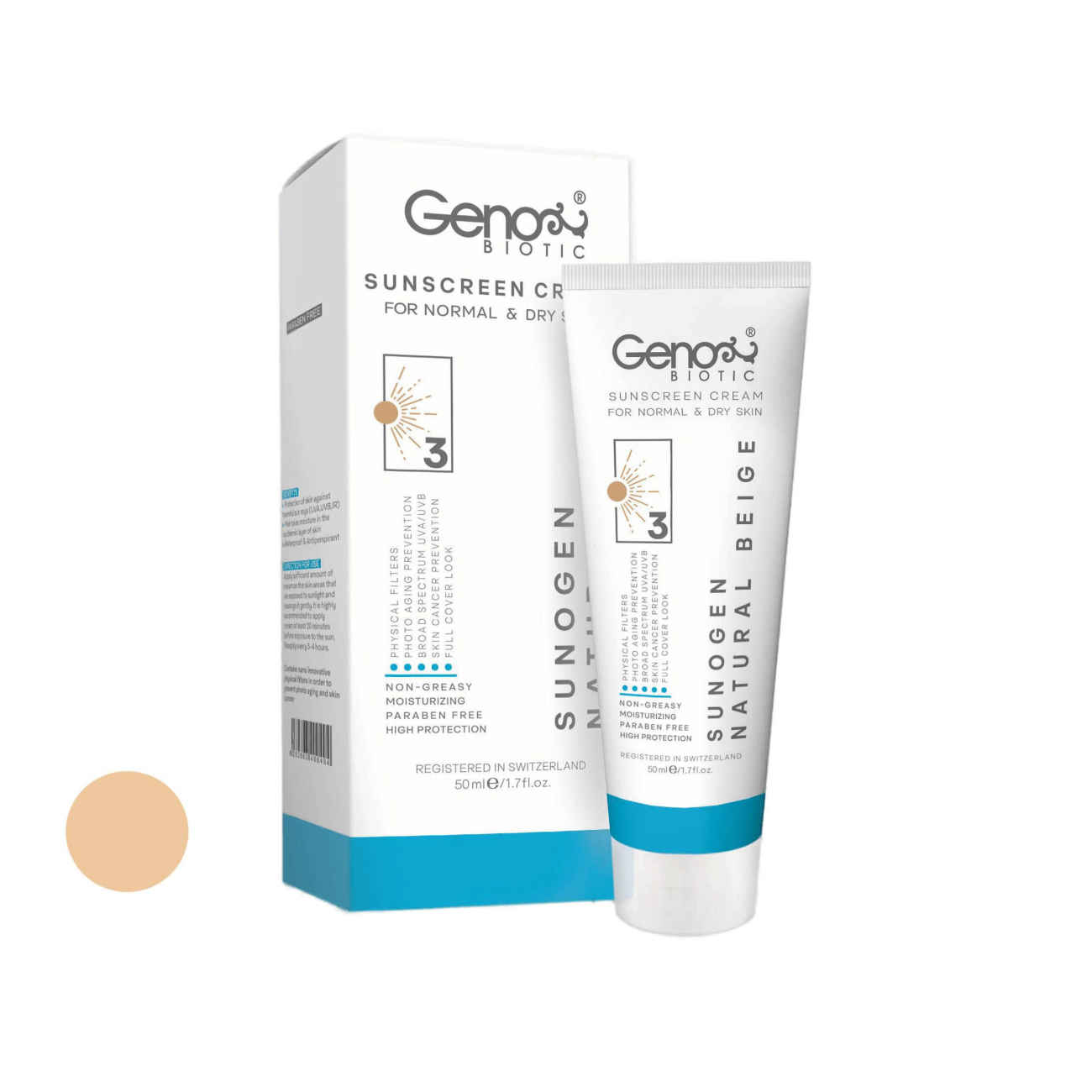 Geno Biotic Zonnebrandcrème SPF50 – Natuurlijk Beige (2 stuks)