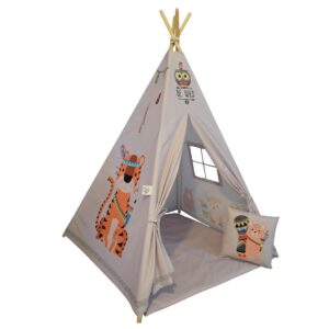 Kinder Tipi Tent met Dierenontwerp – Cream