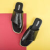 Leren Teenslipper met Slangenhuid Design – Zwart