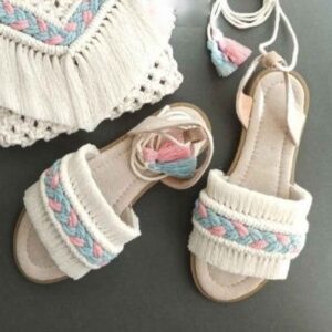 Unieke Macramé Sandalen voor Vrouwen – Lichtblauw