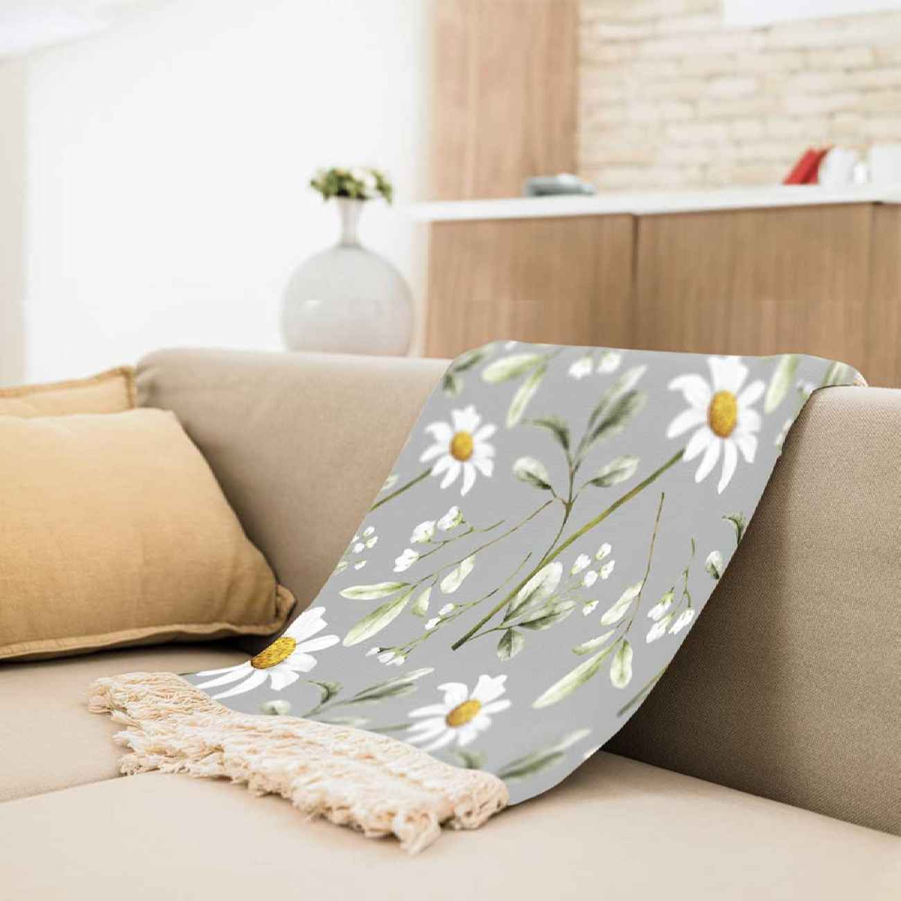 Fluwelen Bankkleed met Kamille Ontwerp – Perfect voor Huisdecoratie