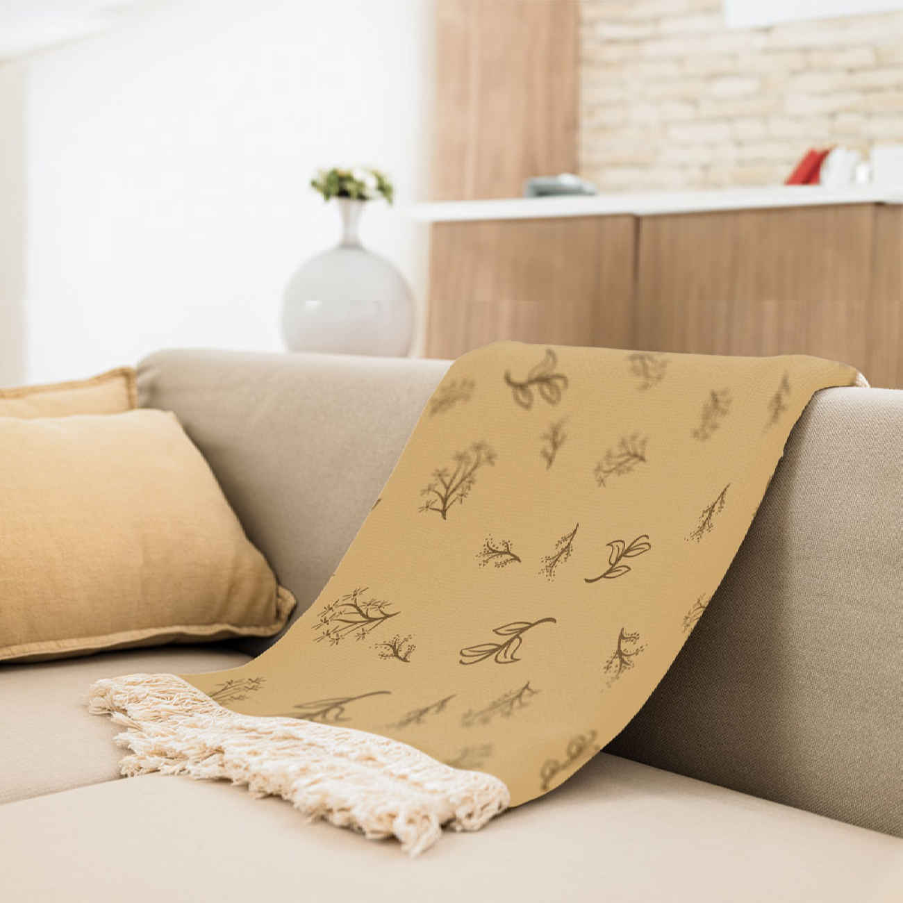 Fluwelen Bankkleed met Blad Ontwerp – Beste voor Woonkamerdecoratie