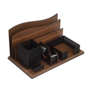 Houten bureau-organizer accessoire voor kantoorspullen in bruin