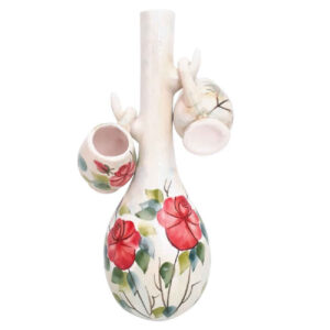 Decoratieve keramische kan en glas set – Elegant met rood rozenmotief – Set van 3