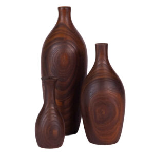 Klassieke houten mini bloemenvaas – Set van 3