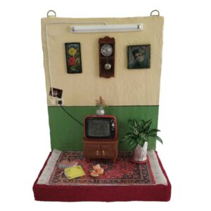 Decoratief beeldje – Vintage woonkamer, een gezellig hoekje van vroeger