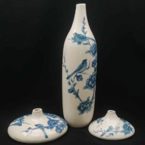 Decoratieve Perzische Keramische Knopvaas voor Cadeau of Huisdecoratie met Vogel- & Bloemenontwerp (x3)