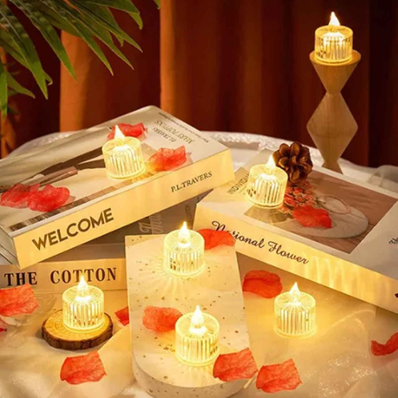 Elegante LED kerstkaarsen glazen set van 2