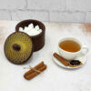 Elegante houten suikerpot rond bruin
