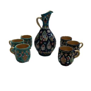 Minakari emaille aardewerken kan & glas set