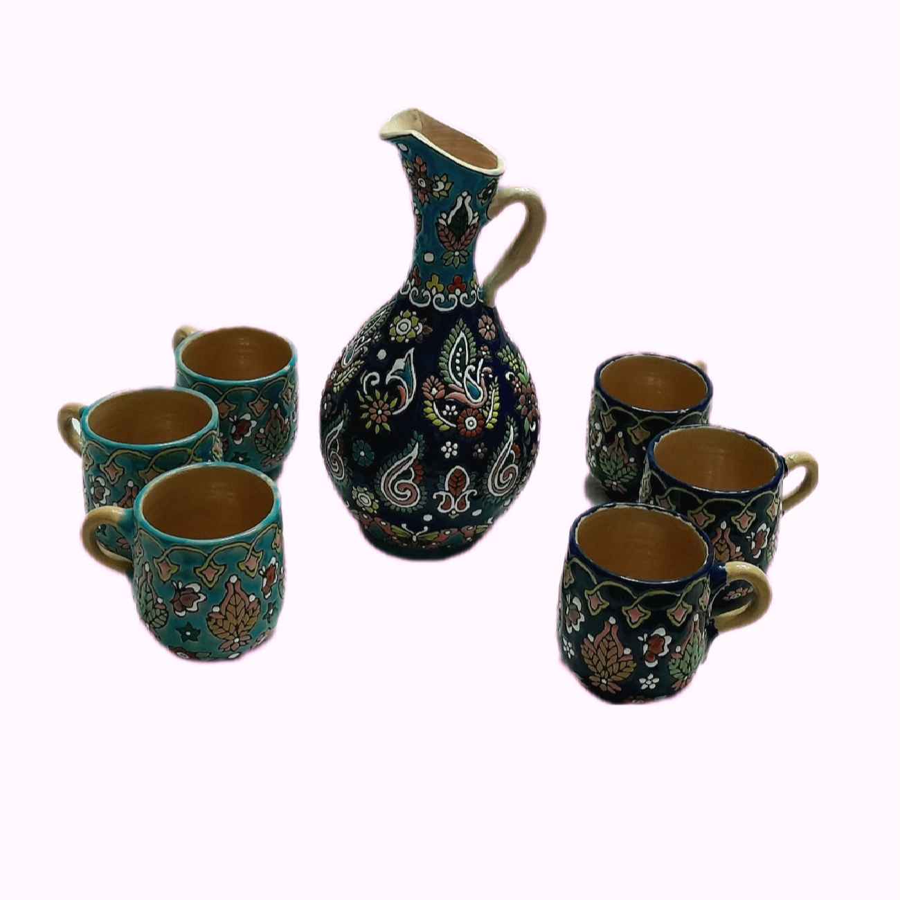 Minakari emaille aardewerken kan & glas set