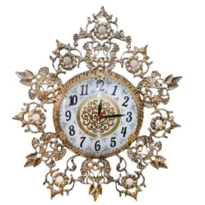 Exquise Messing Wandklok met Bloemenpatroon