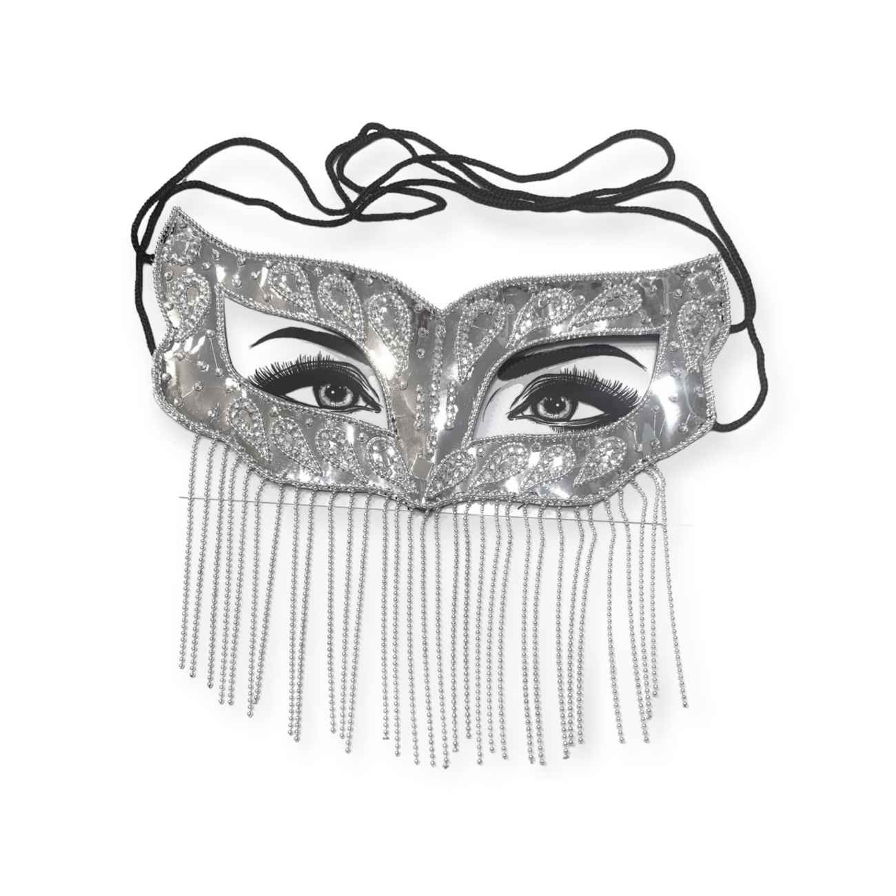 Handgemaakt Battoulah Masker – Zilver met Kralen