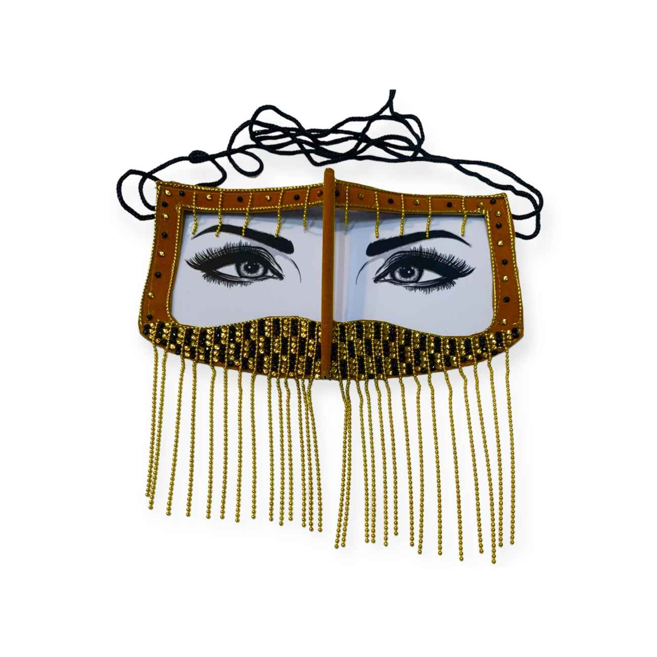 Handgemaakt Battoulah Masker – Goud met Kettingen