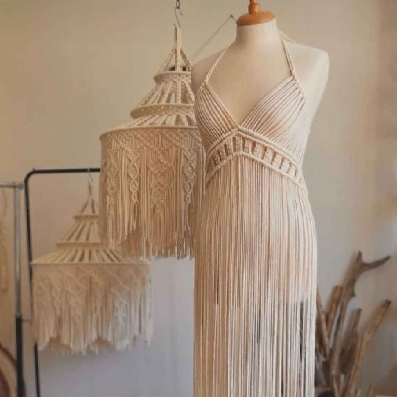 Handgemaakte Boho Macramé Jurk – Comfort Cream